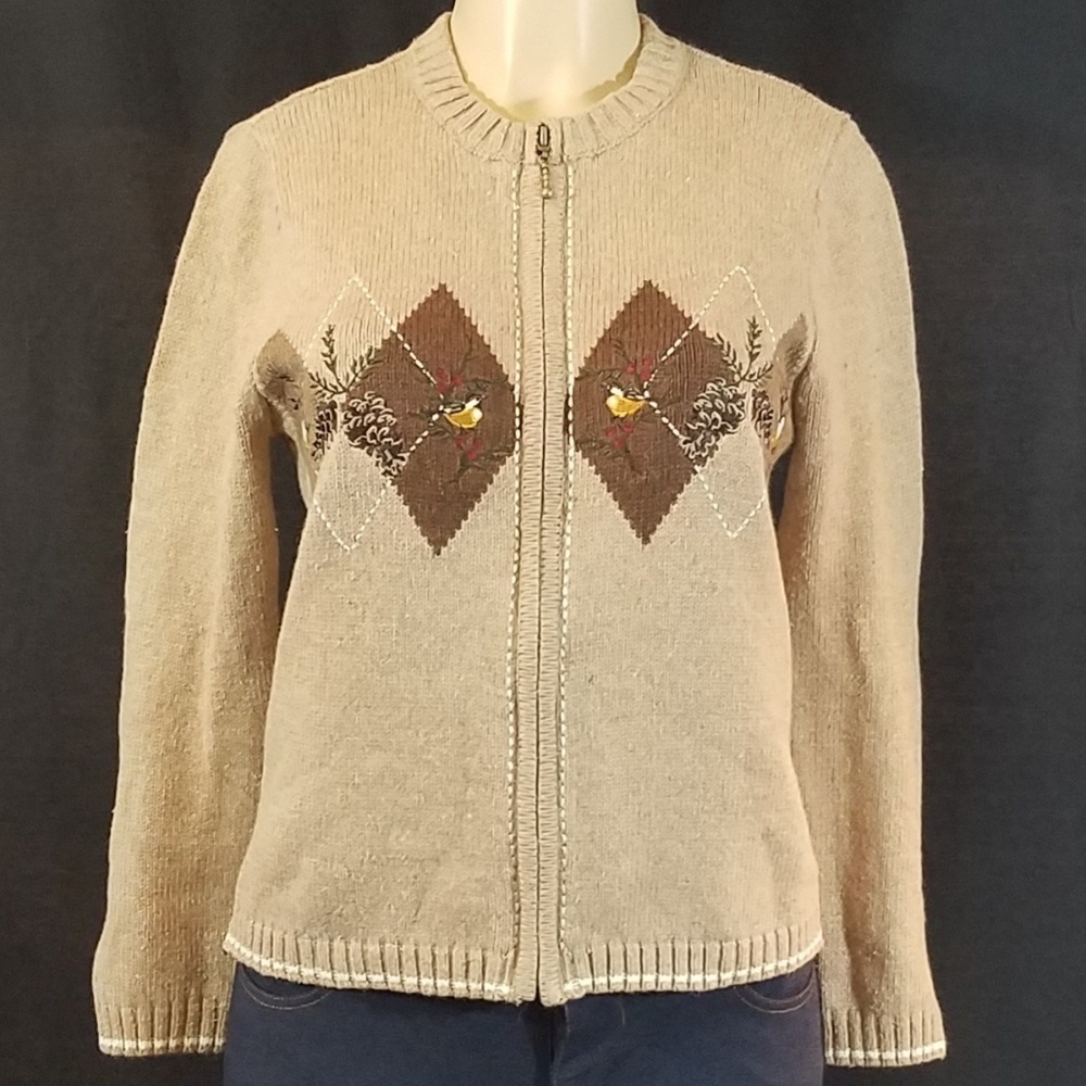 CROFT & Barrow Argyle Chickadee Zip Cardigan